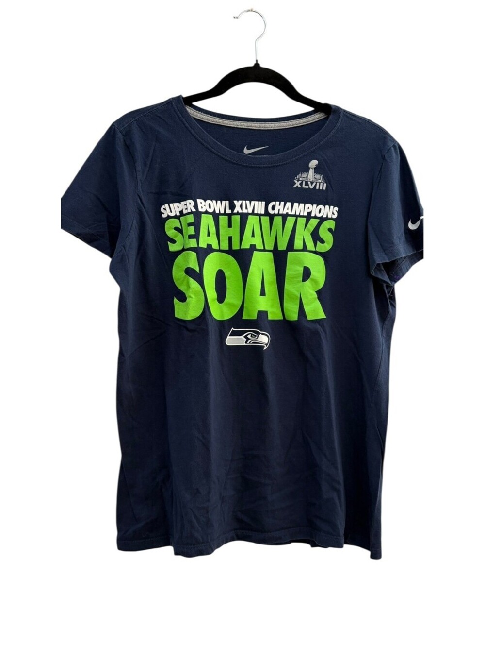Nike Seattle Seahawks Super Bowl XLVIII Champions T-Shirt Women's XL Slim Fit